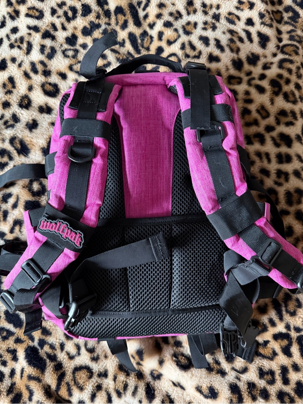Pink Tactical-Style Backpack with Winged Skull Patch - Picture 2 of 8